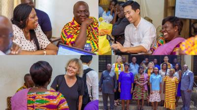 Fire billeder sat sammen fra møde mellem Landsforeningen LEV, Spejderhjælpen og Inclusion Ghana