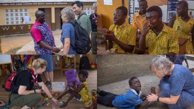 Fire billeder sat sammen fra besøg på specialskole i Ghana og hos familier til børn med udviklingshandicap