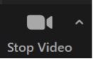 Udsnit af skærmbillede med Zoom knappen Stop Video. Det betyder, at dit kamera er slået til.