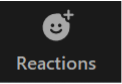 Udsnit af skærmbillede med Zoom knappen Reactions. Knappen tillader at du kan sende forskellige reaktioner i form af emojis.