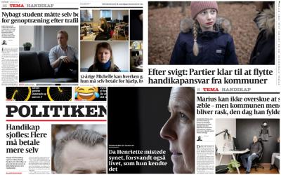 En collage af billeder fra Politiken med artikler omkring mennesker med handicap