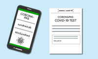 Billedet viser hhv et coronapas og en negativ covid-19 test.
