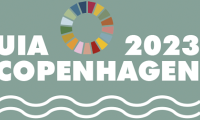 UIA 2023's logo med undertitlen "Copenhagen" og Verdensmålenes logo i midten